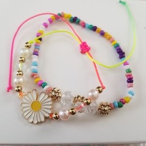 2 pcs Fashion Neon beaded Daisy Bracelets Stackable New